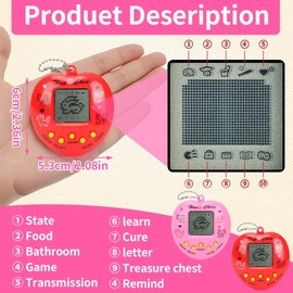 NHQZ Pack of 2 Electronic Pet Play Machine, Portable Handheld Virtual Pet Toy, Tamag0-tchi, Game Console, Tamag0-tchi Connection, Electronic Pet (Pink/Red, B)