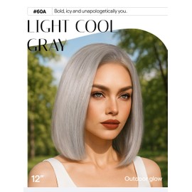 GORGIUS Silver Bob Wig with Grey Highlights Glueless Straight Short Synthetic Lace Front Wigs For Women Pre Cut Pre Plucked Side Part Hairline 12 Inch
