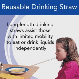 Sammons Preston Reusable 18" Drinking Straws, Pack of 10 Flexible Long Straws with 3/16" Diameter Ideal for Drinking from Tall Bottles and Cups, Dishwasher Safe Straws for Smoothies and Thick Liquids