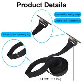 2pcs RV Awning Pull Straps, Heavy Duty Pull Down Strap Replacement with Stainless Steel Reinforced Loop RV Camper Trailer Awning Accessories