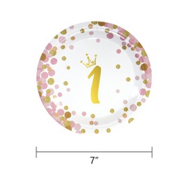Pandecor 50 platos de postre de papel para primer cumpleaños, platos desechables de 7 pulgadas para bebé niña de un año de cumpleaños