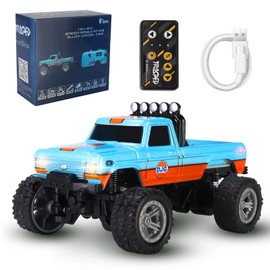 hehred Mini RC Truck,1:64 Scale Monster Truck Remote Control Car with Lights, 2.4Ghz Remote Control RC Car and Trailer, Speed and Steering Adjustable (Blue-A)
