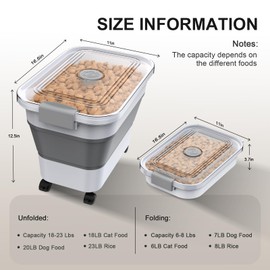 Dog Food Storage Container, 15-23 Lbs Collapsible Dog Food Container with Transparent Airtight Lid, Wheels and Scoop, Travel Pet Food Storage Container for Cat, Dog and Bird, Keep Dry Food Fresh