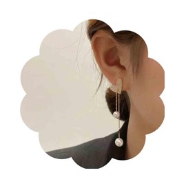 Aneneiceera Vintage Crystal Heart Pearl Earrings Long Pearl Drop Earrings Gold Pearl Dangle Earrings Cz Heart Stud Earrings Jewelry for Women and Girls (Gold)