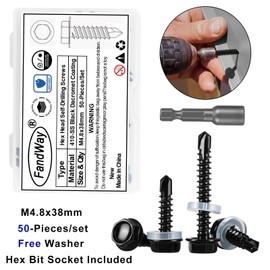 FandWay M4,8x38mm Selbstbohrende Schrauben Schwarz,60 Stück Blechschrauben Selbstschneidende Bohrschrauben Edelstahl 410 Metallschrauben Holzschrauben Kreuzschrauben für Stahl,Blech,Alu.