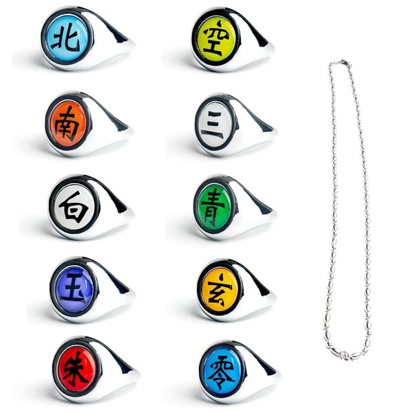 Anillos Akatsuki, Anillos Naruto, Juego de 10 Anillos de Naruto