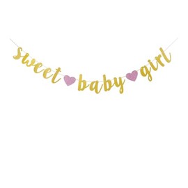 Sweet Baby Girl Banner, Vintage Gold Baby Shower Party Sign, Gender Reveal Party Hanging Bunting, Baby Girl's First Birthday Party Decorations