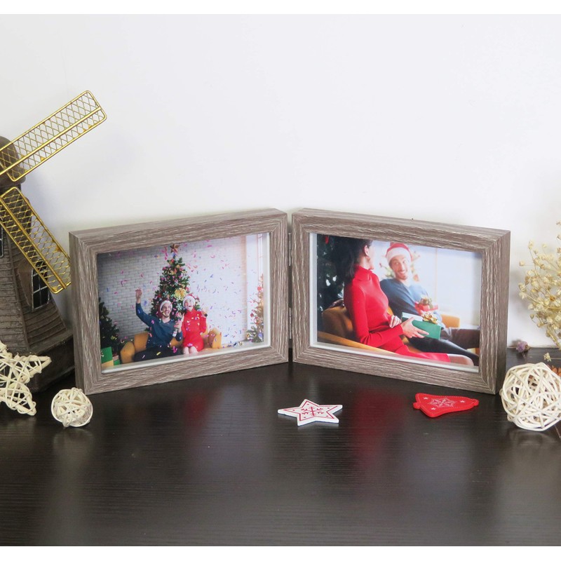 Smiling Art Double Wooden Photo Frame Folding Double Frame