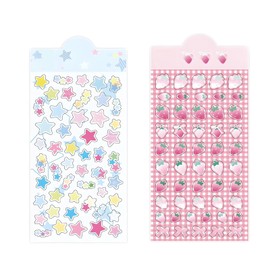 Soft Glue Jelly Relief Star Strawberry Korean Stickers Aesthetic Scrapbook Supplies Cute Colorful Stars Photocard Sticker Pink Bow Strawberries Deco Stickers for Scrapbooking Junk Journal Supplies