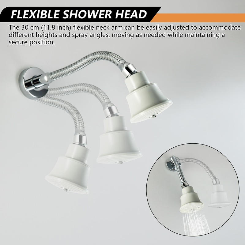 Adjustable Shower Arm, Chrome 11.8 Inches Flexible Shower Head for