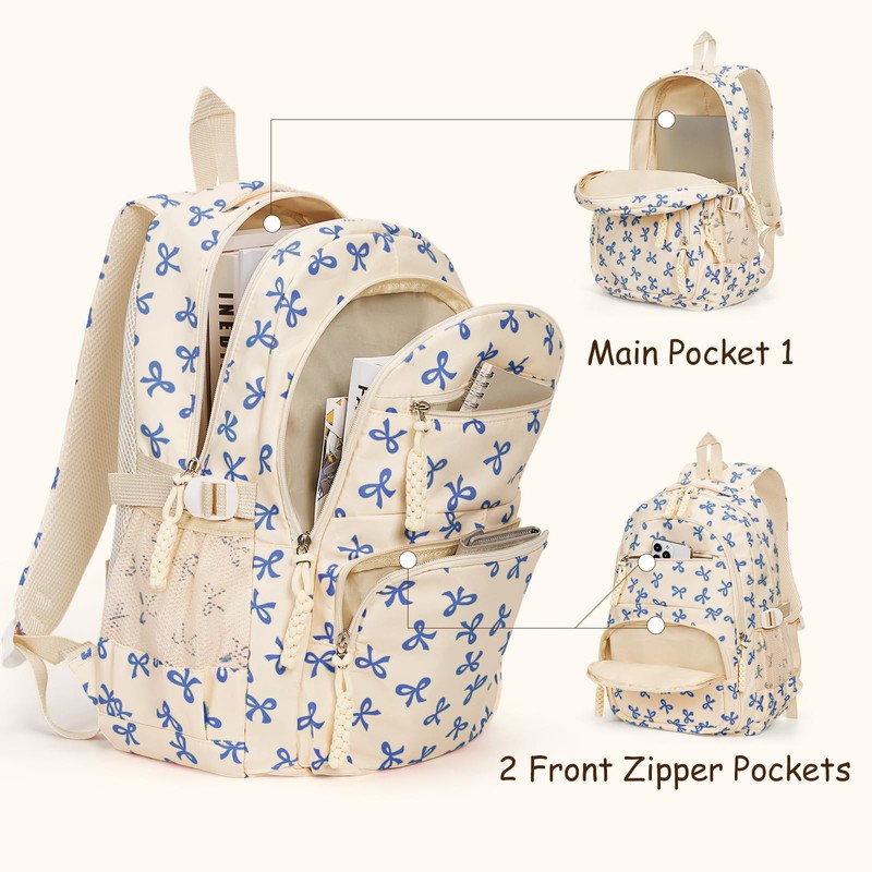 Bow Backpack for Women Kawaii Coquette Nylon Backpack 3Pcs Set