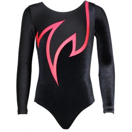 Long Sleeve Leotard for Girls - Opaque, Elegant Gymnastics Leotard Made of Velvet/Stretch Material - Comfortable & Made in Germany, Black - Pink