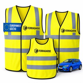 High Visibility Vests Car Family Set - Premium Set of 3 (2 Adults + 1 Children's Vest) 2026 Update EN ISO 20471 Safety Vest Car - Valid Europe - Safety Vest Set for Cars