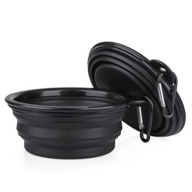 Dog Bowl Pet Collapsible Bowls, 2 Pack Collapsible Dog Water Bowls for Cats Dogs, Portable Pet Feeding Watering Dish for Walking Parking Traveling with 2 Carabiners (Small, Black+Black)