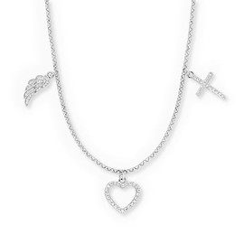 Engelsrufer Women's Necklace Faith, Love and Hope 925 Sterling Silver – Cubic Zirconia – Lobster Clasp – Length: 42 + 4 + 4 cm, 50 cm, Sterling Silver, Cubic Zirconia