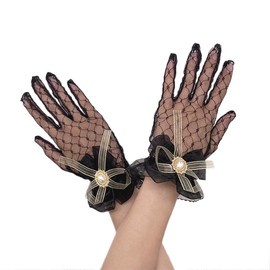 aoozleny 1920s Tea Party Gloves for Women Lace Gloves Mesh Gloves Elegant Short Vintage Bow Short Prom Glove Evening Elegant Accessories for Wedding