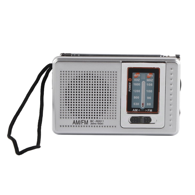 Portable Pocket Radio AM/FM Classic Elegant Design Silver Grey Battery