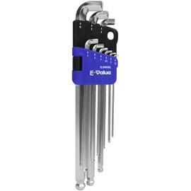 E-Value ELSW09SL Ball Point Hex Wrench Set, Short Head, Semi-Long, Set of 9