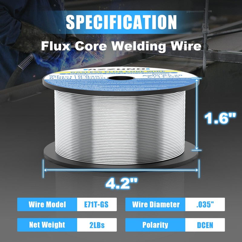 AZZUNO Flux Core Mig Welding Wire, E71T-GS Mild Steel Gasless