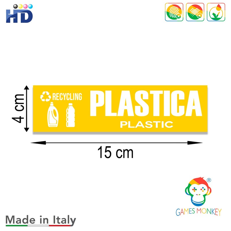 GamesMonkey® - Adesivi Raccolta Differenziata Ricliclo Rifiuti Spazzatura v2 -