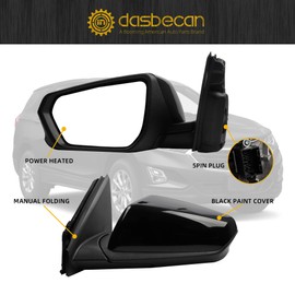 Dasbecan Left Driver Side Mirror Compatible With 2018-2023 Chevy Equinox GMC Terrain Rearview Mirror with Heated Glass/Power Adjustment Glass/Manual Folding Replace# GM1320560 (5pin) Black Paint