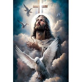 Religious Diamond Art Kits for Adults Beginners,Jesus Diamond Painting Kits for Adults,5D DIY Full Drill Round Christian Gem Art Paint with Diamond Dots Crystal Craft Art for Home Wall Decor 12x16inch