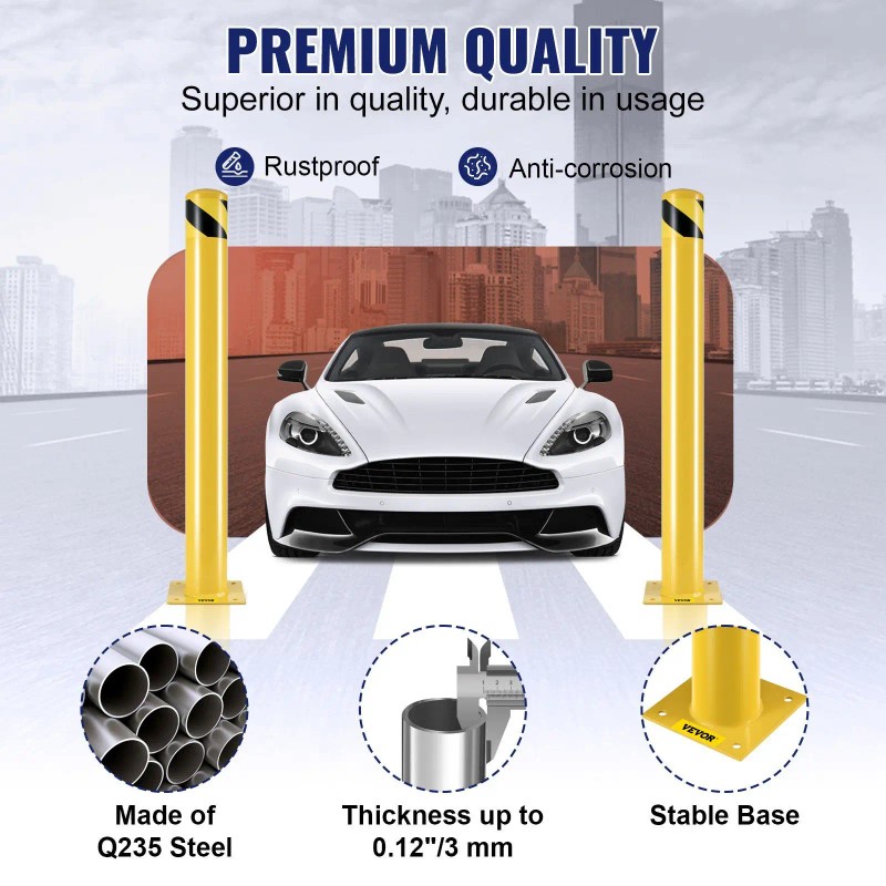 42-Inch Height Safety Bollard 4.5-Inch Diameter Yellow Steel Pipe 8