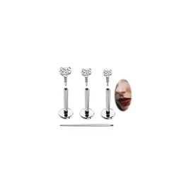BodyAce F136 Titanium Labret Piercing Medusa Jewelry, Long Internally Threaded Tragus Earrings Stud, 16G 18G Lip Ring CZ Flat Back Nose Ashely Helix Jewelry [1.2mm=16G,BL:10mm]