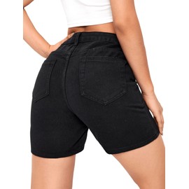 SweatyRocks Women's High Waist Straight Leg Denim Shorts Solid Jean Shorts Summer Hot Pants with Pockets Black XL