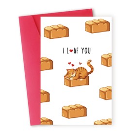 IDU Cute Cat Valentines Day Gifts Card for Husband Boyfriend Fiance，Romantic Valentines Gifts for Him Her，I Loaf You - Cat Valentine's Day Cards for Cat and Bread Lovers