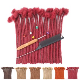 Wine Red Loc Extensions Human Hair Dreads Extensions for Men Women Dark Red Dreadlock Extensions Real Human Hair Locs Extension Handmade Permanent Locs Hair Extensions (0.6cm 99J 12 Inch 30 Strands)