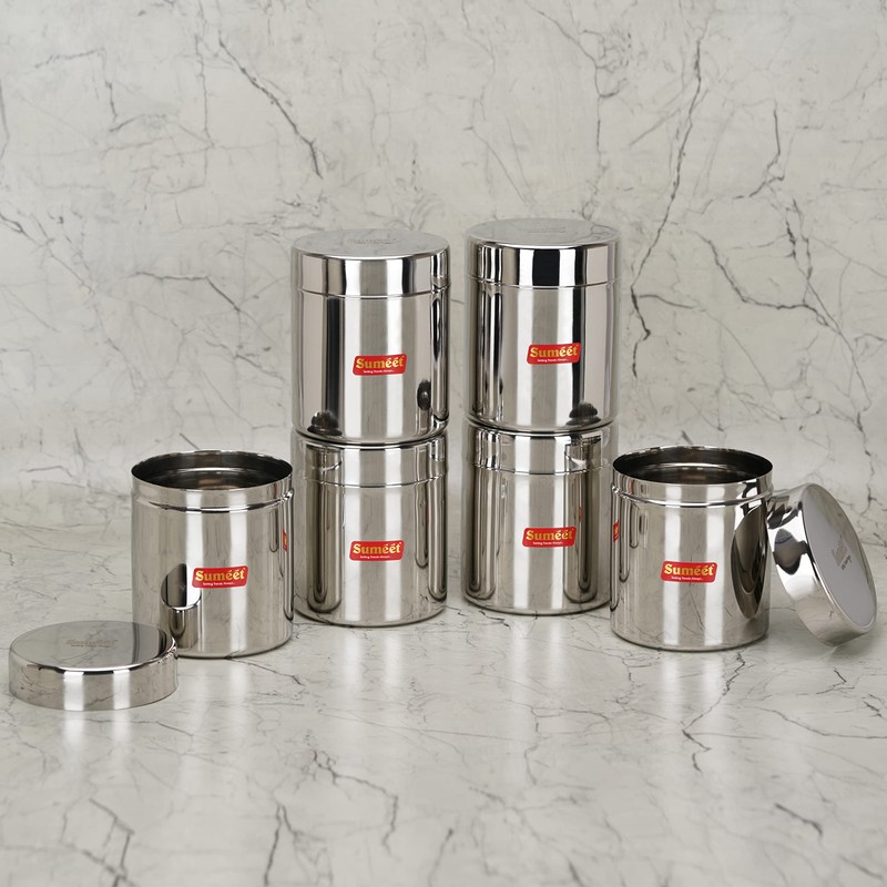 Sumeet Stainless Steel Small Canisters/Jars/Ubha Dabba/Storage Containers set of 6Pcs,