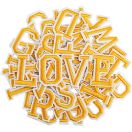 72PCS Iron on Letters and Numbers Patches for Clothes DIY Embroidered Patch A-Z, Numbers 0-9 Applique for Clothes Hats Backpacks Jackets Pants (52pcs-Gold)