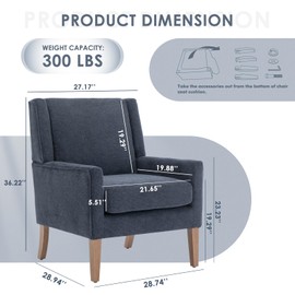 COLAMY Modern Wingback Living Room Chair, Upholstered Fabric Accent Armchair, Single Sofa Chair with Lounge Seat and Wood Legs for Bedroom/Office/Reading Spaces, Blue