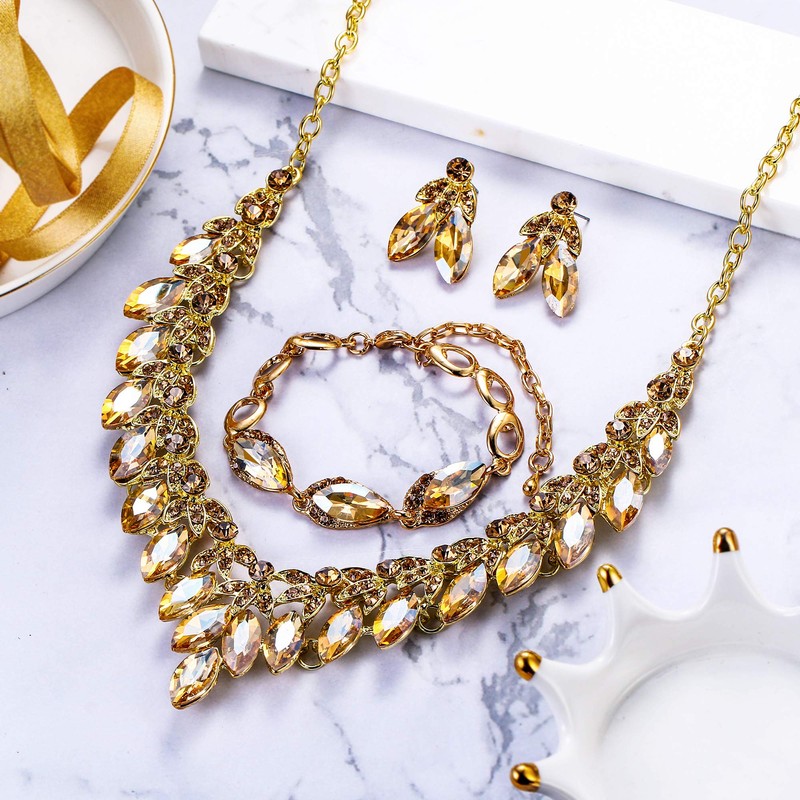 BriLove Women's Wedding Jewelry Set for Bridal Marquise Cluster Rhinestone