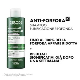 Vichy Dercos Anti-Dandruff K, Deep Cleansing Shampoo for Oily and Sensitive Scalps, for Stubborn Dandruff and Deposits, Keratolytic and Antimicrobial Effect, 250 ml