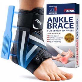 FEATOL Ankle Brace for Sprained Ankle, Adjustable & Comfortable Lace Up Ankle Support Stabilizer for Women Men with 2 Side Splints, Relief for Sprain, Injury Recovery, Achilles, Tendonitis, Large
