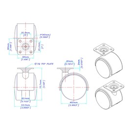 2-3/8" Wheel Diameter | Black Nylon Swivel Hooded Hercules Twin Wheel Caster | 1-1/2" Square Top Plate | Swivel Radius of 2-3/16" | 4 Pack by Outwater