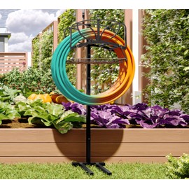 Fire Beauty Garden Hose Holder with Storage Basket,Heavy-Duty,80+ lb Capacity,Rust-Proof Stainless Steel,Organizes 150ft Hose for Patio&Yard,Leaf Design