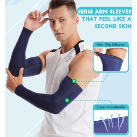 HiRui - Mangas de compresión para hombres y mujeres, jóvenes, protección UV 20-30 mmHG, cubierta de tatuaje, transpirable, absorbe la humedad, Azul marino, Medium (1 Pair)