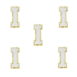 5 PCS 2.16” White Chenille Letter Patches, Self Adhesive Letters Patches for Clothing, Stick on Letters for Travel Bags Hats Backpacks Jeans Shoes Craft Laptop (Letter I)