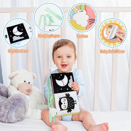 OKOOKO Black and White Baby Book High Contrast Baby Toy 0-6 Months Baby Soft Book Tummy Time Toy Crib Stroller Toy Montessori Sensory Toy Early Education for 0-6 6-12 Months Newborn Baby Infant