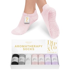 7 Pairs Pilates Socks, Yoga Socks & Stopper Socks for Men and Women, Non-Slip Socks with Nubs and Fragrance, Yoga Socks Ideal for Gift, Reformer, Ballet, Barefoot, Dance, Fitness, Rehab, 35-42,