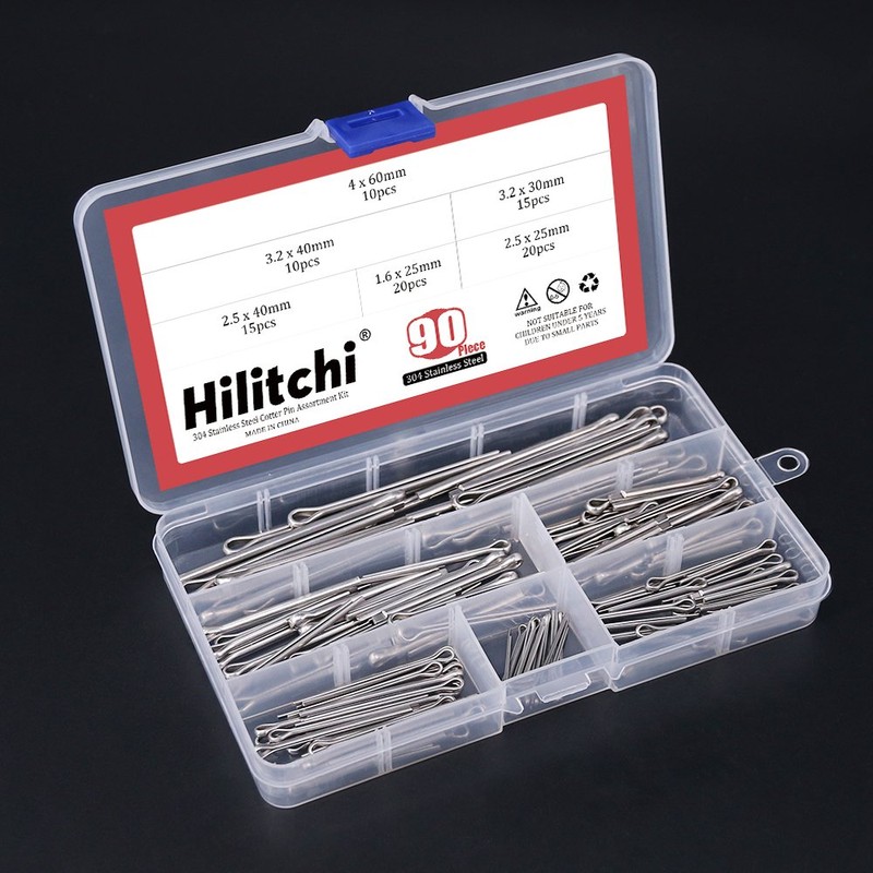 Hilitchi 90-Pcs Cotter Pin Assortment Kit - 304 Stainless Steel