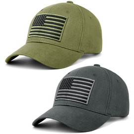 IYEBRAO 2 Pack American Flag Baseball Cap for Men＆Women Low Profile USA Cotton Trucker Hat Adjustable Plain Dad Hat Unisex (2 Pack-Dark Grey＆Army Green)