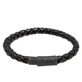 Kuzzoi Buddha Leather Bracelet for Men, Handmade Men's Leather Bracelet Made of 925 Sterling Silver Oxidised, Men's Black Braided Leather Bracelet (6 mm), Magnetic Clasp, Length 19 cm, Leather