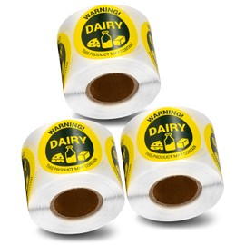 900 Labels | Warning This Product Contains Dairy Labels ( 1.5 inch Round, Yellow-Black ) for Lactose Intolerance, Food Packaging, Allergens