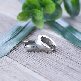 Bungsa Creole Earrings Silver Engraved 5 mm - 1 Pair of Stainless Steel Hinged Hoop Earrings (Stud Earrings Hoop Earrings Huggie Earrings Engravable Ear Clips Women Men Fashion), Stainless Steel, No