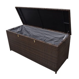 Oakland Living Brown Indoor and Outdoor Balcony Patio Deck Porch Pool 113 Gallon Wicker Storage Box Trunk Bin with Metal Frame