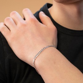 Quadri - Elegant Bracelet Made of Diamond-Set Curb Chain (Cubana) for Men and Women, Made of 925 Real Silver - Width 5 mm - Length 18/19/20.30/23 cm - Certified as Made in Italy, 18 centimeters, Sterling Silver